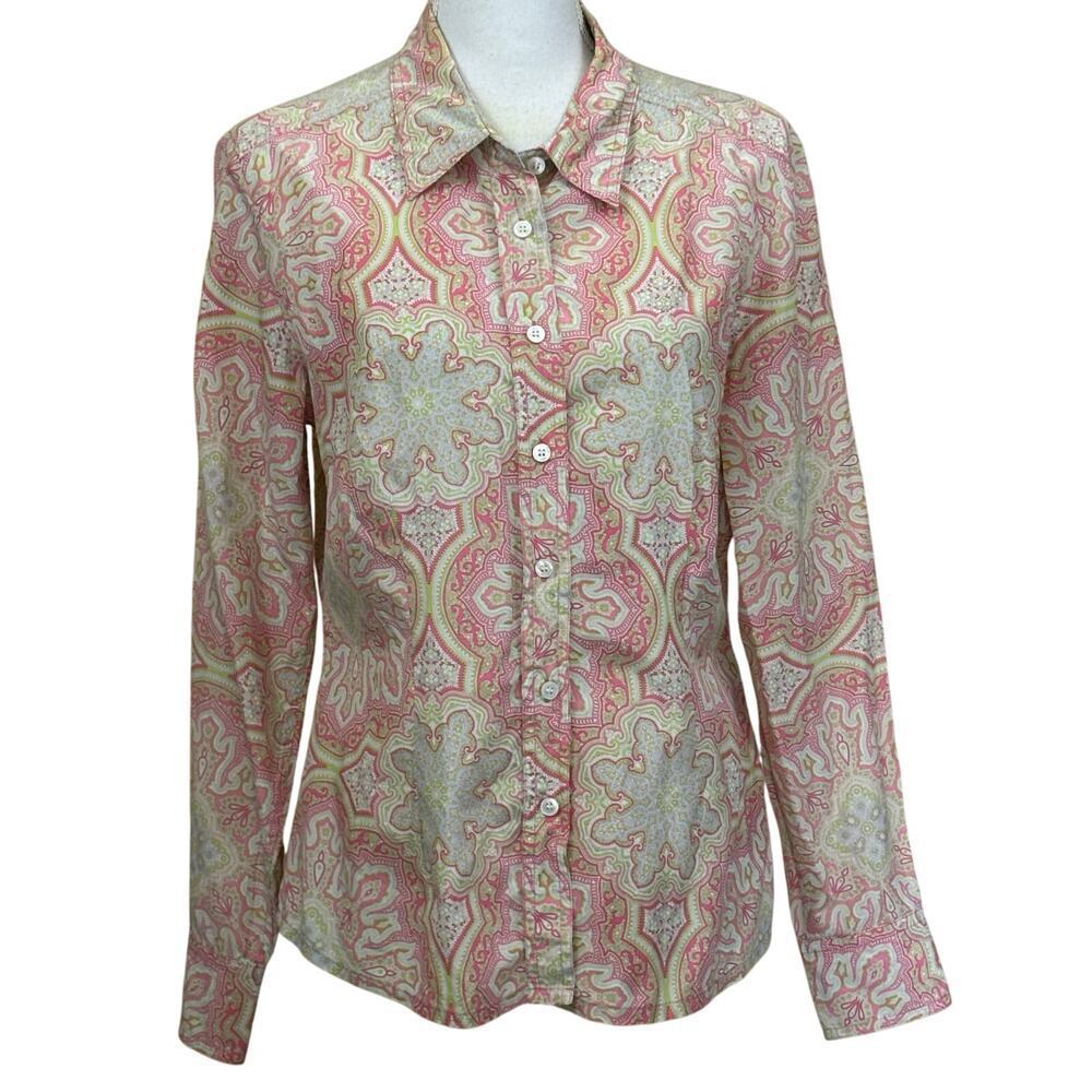 J. McLaughlin button front top, pink, 12, soft pastel, classic, preppy, feminine